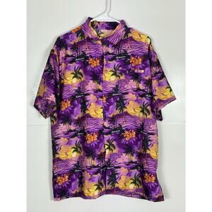 Rina Bahamas Hawaiin Style Large Shirt Button Short Sleeves Palm Trees